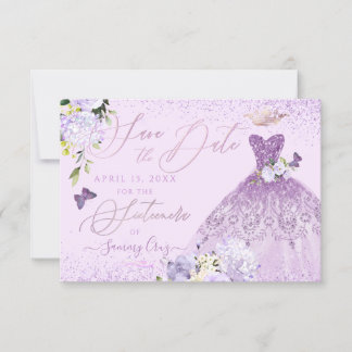 Invitation Sixteenera Enregistrer la date Dusty Purple Gown