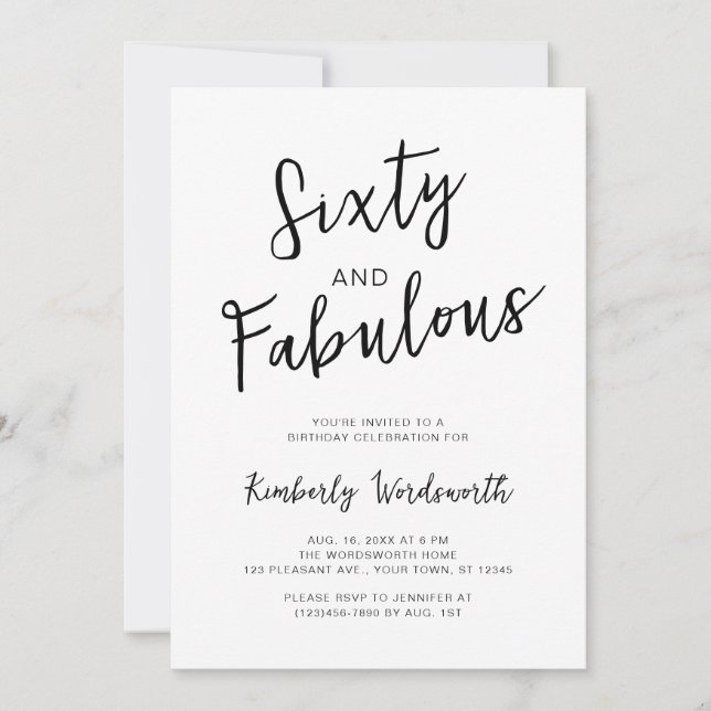 Invitation Sixty and Fabulous Script 60th Birthday Party (Devant)
