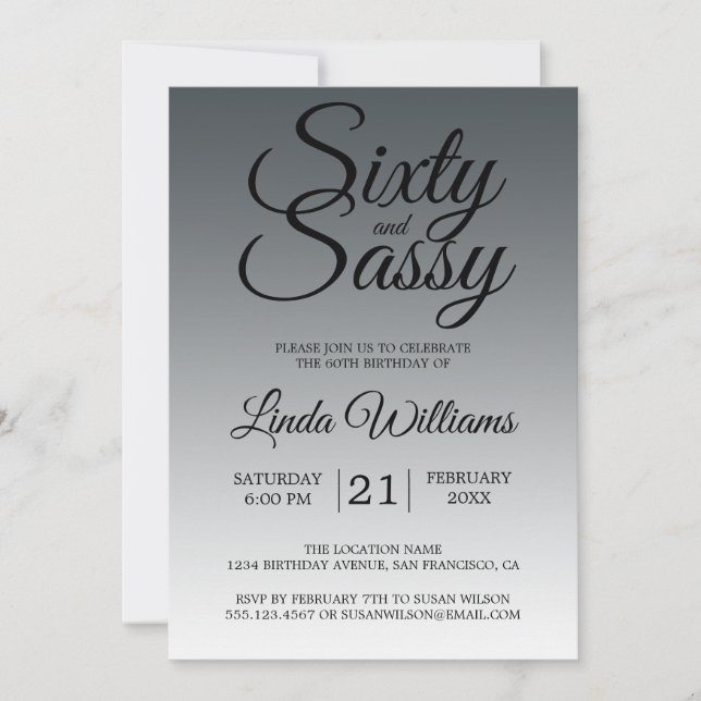 Invitation Sixty and Sassy Charcoal Black 60th Birthday (Devant)