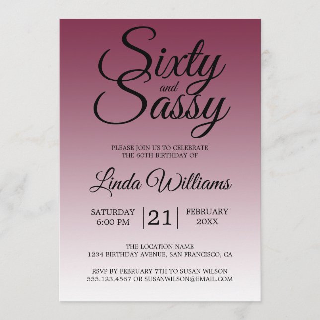 Invitation Sixty and Sassy Red Plum 60th Birthday (Devant)