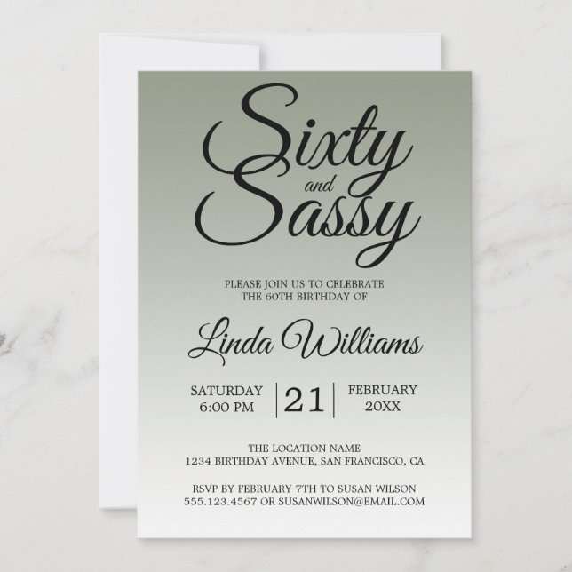 Invitation Sixty and Sassy Sage Green 60th Birthday (Devant)