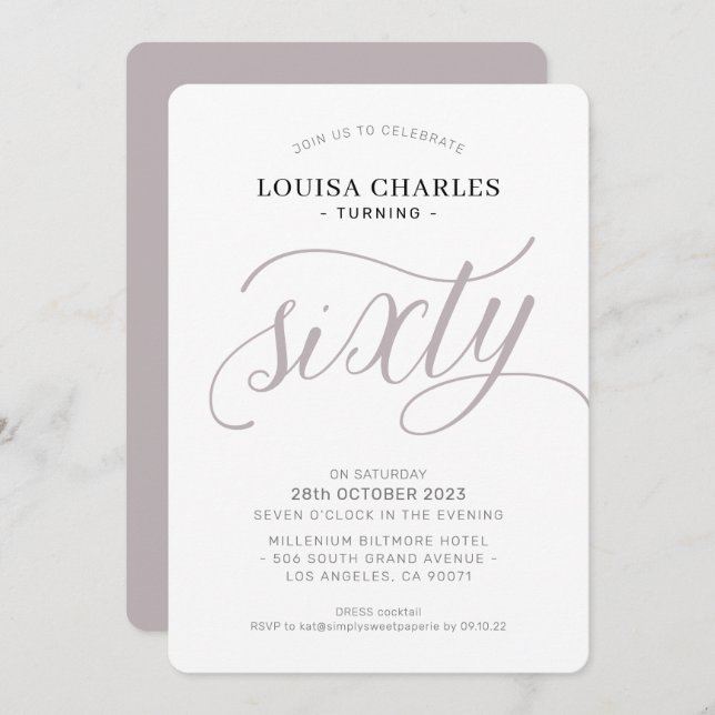 Invitation SIXTY élégant anniversaire chic script moderne cha (Devant / Derrière)