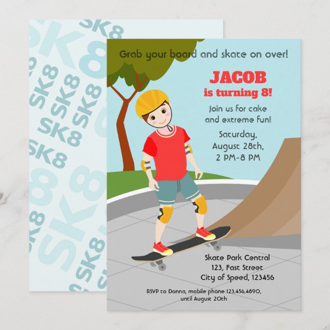 Invitation Skate Park Fun Boy Fête d'anniversaire (Devant / Derrière)