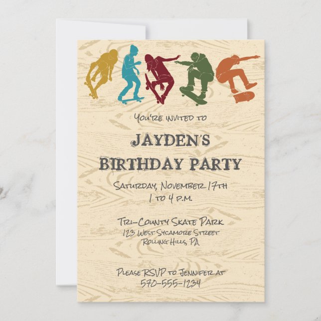 Invitation Skate Park Skateboard Thème Ado Garçons Anniversai (Devant)
