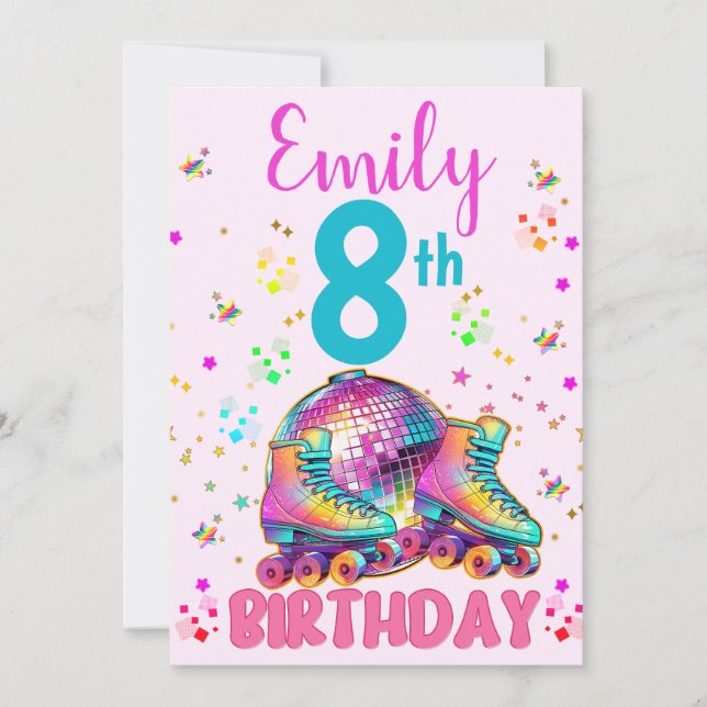 Invitation Skate Roller Disco Birthday Girl Matching (Devant)