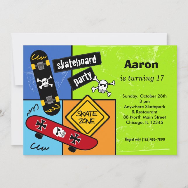 Invitation Skateboard Birthday (Lime) (Devant)