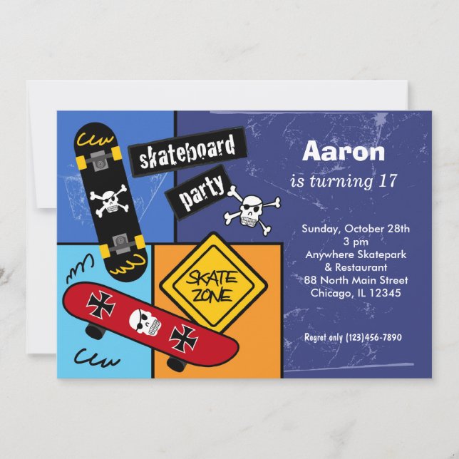 Invitation Skateboard Birthday (Navi Blue) (Devant)