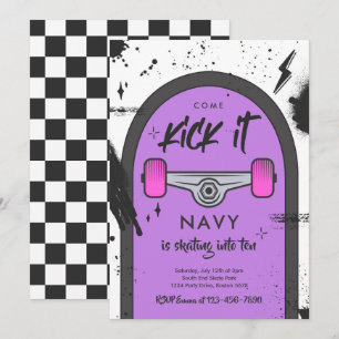 Invitation Skateboard Come Kick It Urban Sport Fête d'anniver