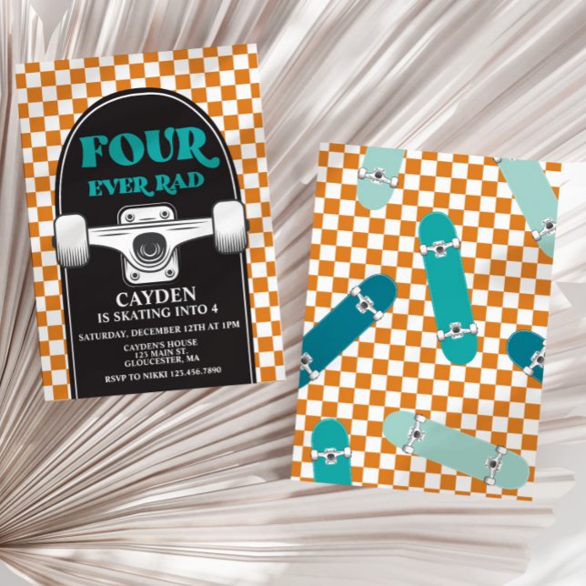 Invitation Skateboard Four Ever Rad 4e anniversaire (Créateur téléchargé)