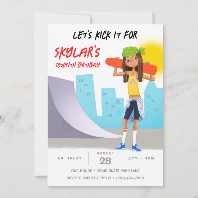 Invitation Skateboard Photo Skate Park Girl Birthday Party (Devant)