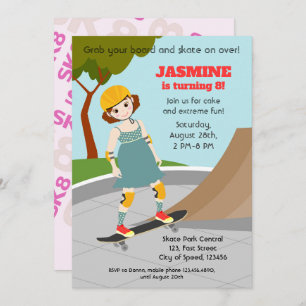 Invitation Skater Park Fun Girl Birthday Party
