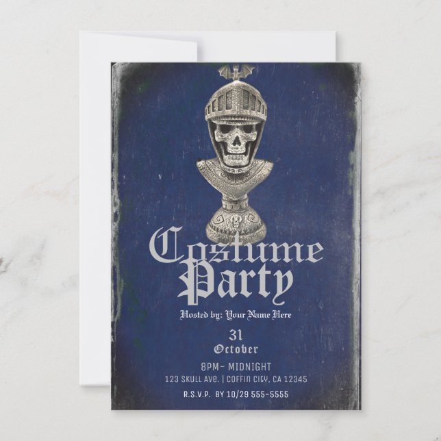 Invitation Skeleton Chevalier bleu Halloween Costume de crâne (Devant)