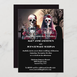 Invitation Skeleton couple prune bordeaux noir gothique