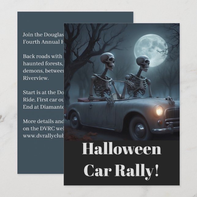Invitation Skeleton Driver & Navigator Halloween Voiture Rall (Devant / Derrière)
