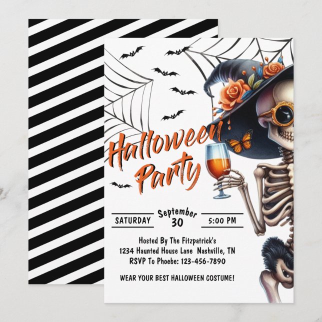 Invitation Skeleton Halloween (Devant / Derrière)