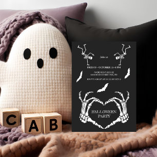 Invitation Skeleton Hands Heart with Dancing Skeletons & Bats