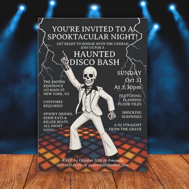 Invitation Skeleton Haunted Disco Bash Halloween Party (Skeleton Haunted Disco Bash Halloween Party Invitation)