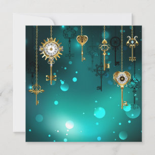 Invitation Skeleton Keys on Green Background