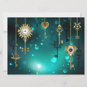 Invitation Skeleton Keys on Green Background