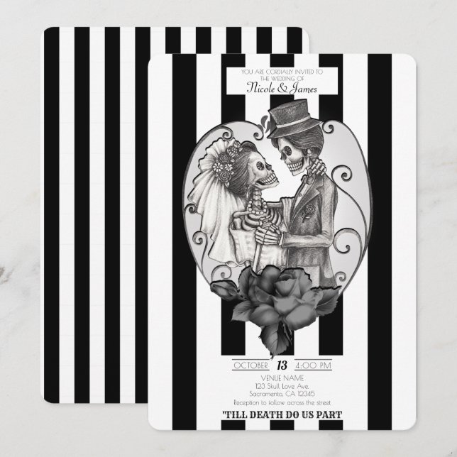 Invitation Skeleton Love Couple Mariage Danse Mariage gothiqu (Devant / Derrière)
