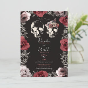 Invitation Skeleton Skull Mauve Dusty Rose Mariage gothique