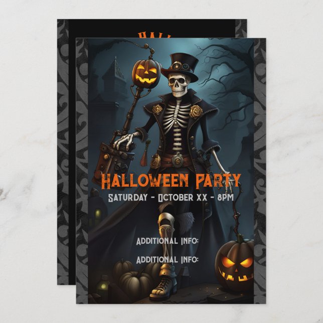 Invitation Skeleton Steampunk (Devant / Derrière)