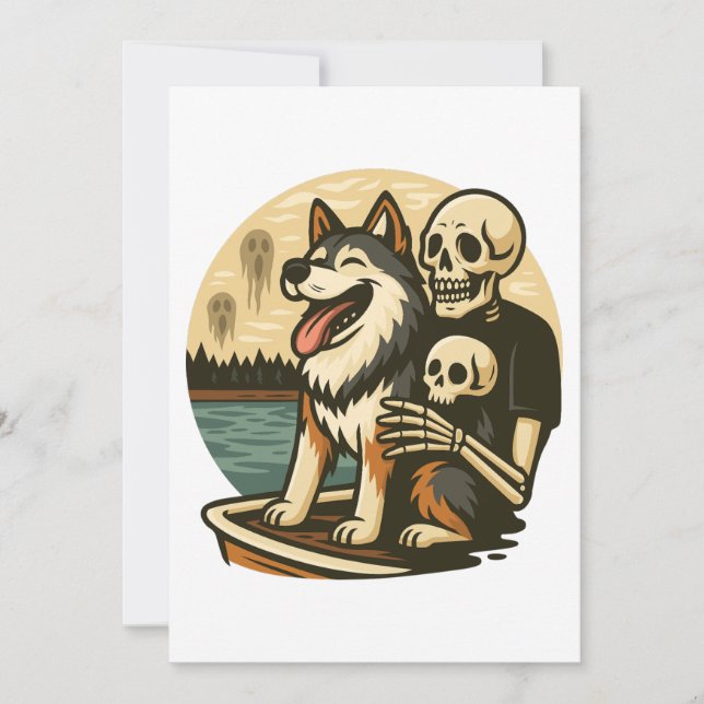 Invitation Skeleton with Dog on Haunted Lake Horror Art (Devant)