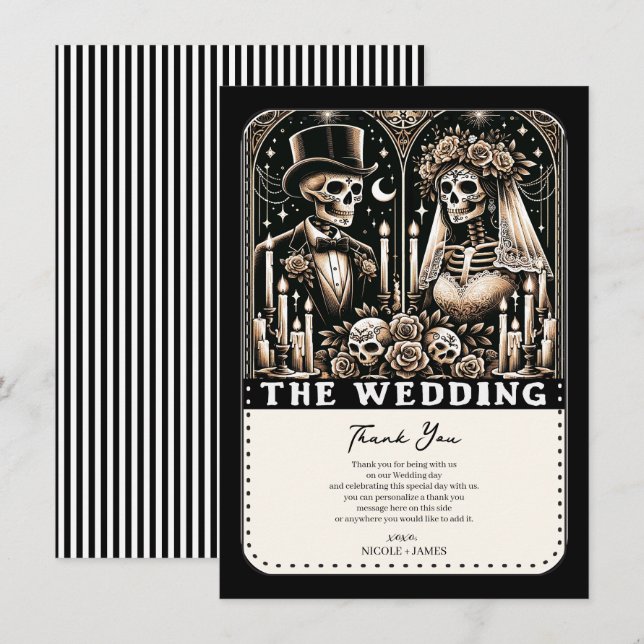 Invitation Skeletons de Tarot MARIAGE Mariée et Salle (Devant / Derrière)
