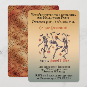 Invitation Skeletons éffrayants - Fête d'Halloween
