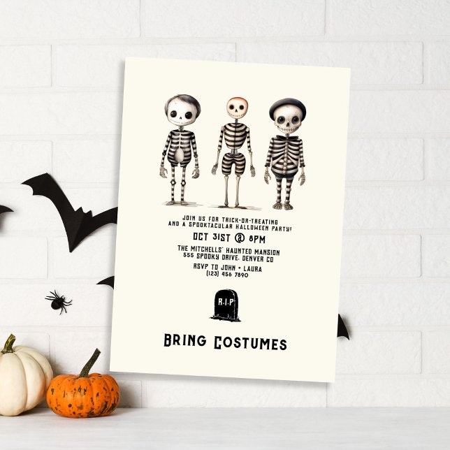 Invitation Skeletons gothiques vintages Fête d'Halloween (Créateur téléchargé)