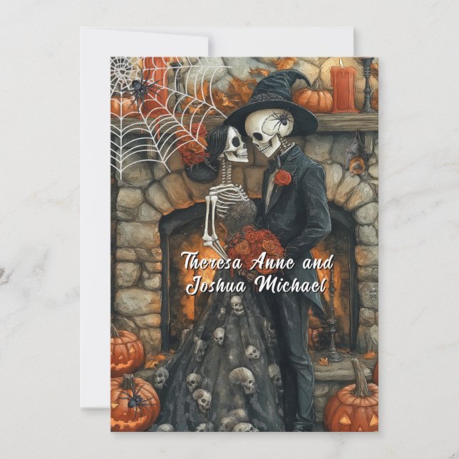 Invitation Skeletons Mariages d'Halloween Bat araignée noire (Devant)