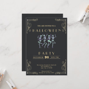 Invitation Skeletons noir et or vert Halloween
