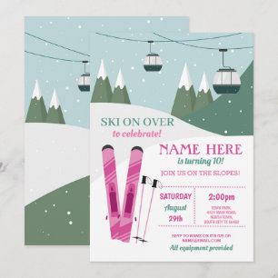 Invitation Ski Anniversaire Filles Pistes Ski Snowboard Neige