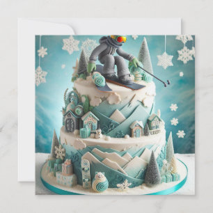INVITATION SKI D'HIVER THÈME CAKE D'ANNIVERSAIRE