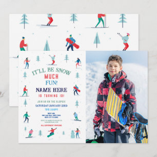 Invitation Ski Fête Anniversaire Pistes Photo Snowboard Neige