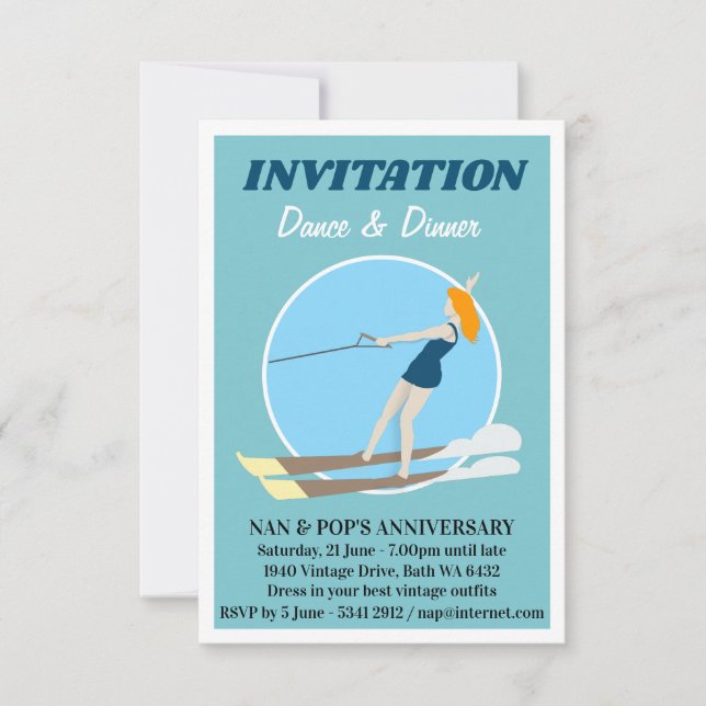 Invitation Ski nautique de style vintage (Devant)