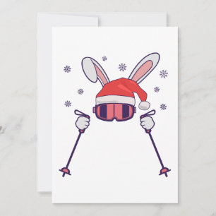 Invitation Ski Père Noël Rabbit avec Santa Hat et bâtons de s