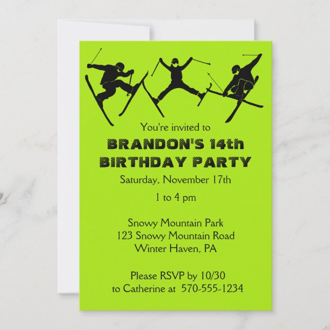 Invitation Ski, Ski Tricks Thématique Ado Garçons Anniversair (Devant)