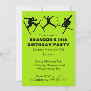 Invitation Ski, Ski Tricks Thématique Ado Garçons Anniversair