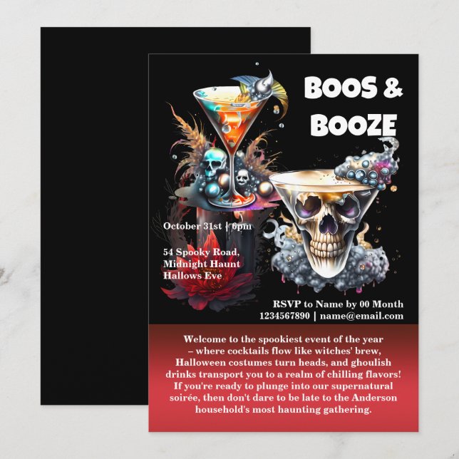 Invitation Skull happy hour cocktails éffrayants gothique flo (Devant / Derrière)