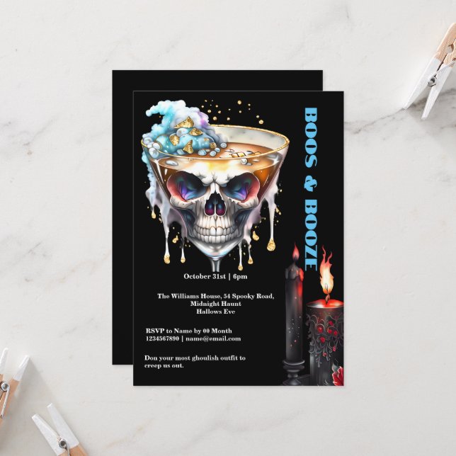 Invitation Skull happy hour cocktails éffrayants nuit horreur (Devant/Arrière en situation)