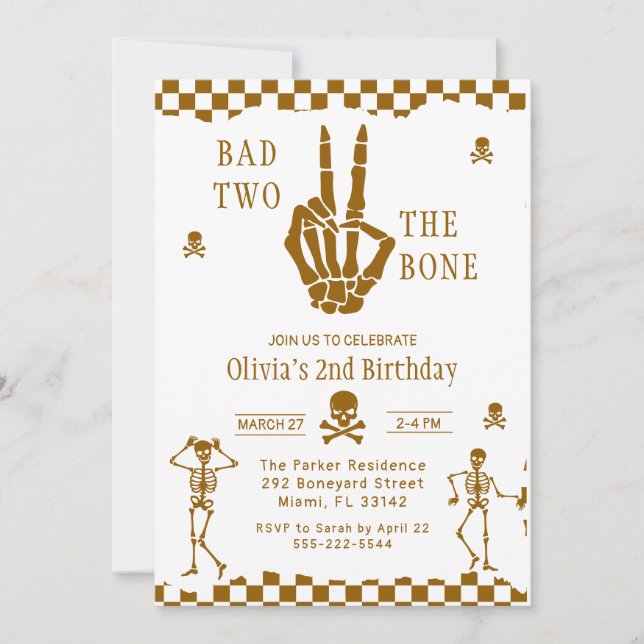 Invitation Skull Skeleton Bad to the Bone 2nd Birthday  (Devant)