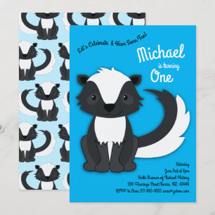 Invitation Skunk Cute Kids 1er anniversaire Party Blue Boys