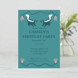 Invitation Skunks and Flowers Dark Turquoise Vert fête d'anni