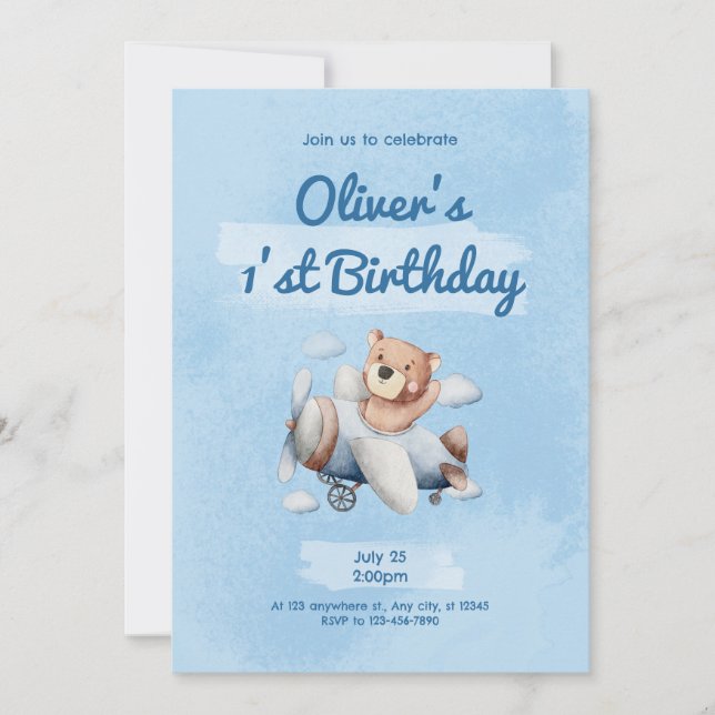 Invitation Sky Blue Child 1'st Birthday (Devant)