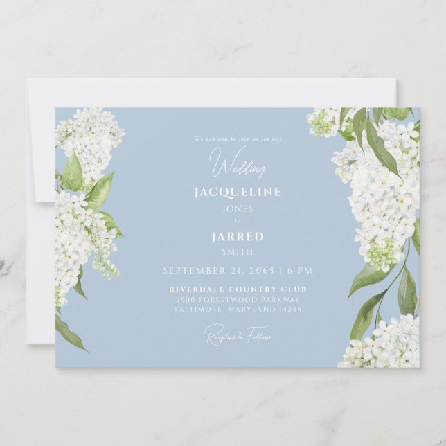 Invitation Sky Blue White Hydrangeas Mariage (Devant)