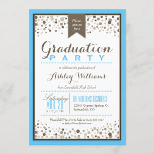 Invitation Sky Blue, White, & Taupe Modern Graduation Party