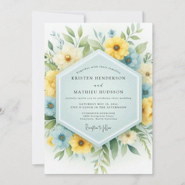 Invitation Sky Blue & Yellow Meadow Wedding (Devant)