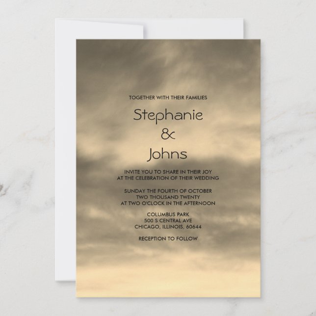 Invitation Sky Cloudy Gold Brown Sepia Art Mariage Pittoresqu (Devant)