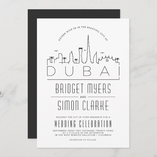 Invitation Skyline Mariage Deco de Dubaï (Devant / Derrière)
